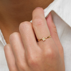 5 mm margeritt hvit ring i forgylt sølv - Majse