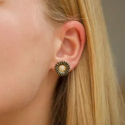 14 mm margeritt svart zirkon ørestikker i forgylt sølv - Matilda