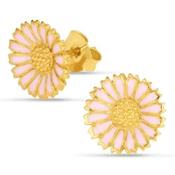 11 - 12 MM margeritt rosa ørestikker i forgylt sølv - Marie