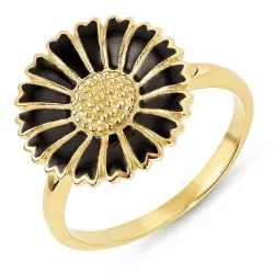 14 mm margeritt svart ring i forgylt sølv - Marie
