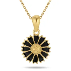 11 mm margeritt svart halskjede i forgylt sølv - Marie