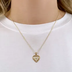 hjerte margeritt halskjede i forgylt sølv - Maggie