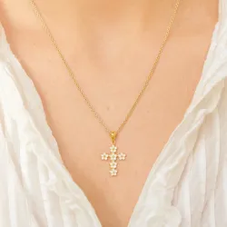 kors margeritt anheng i forgylt sølv - Majse