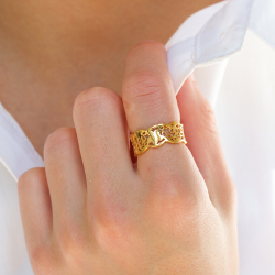 blomst ring i forgylt sølv