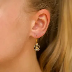 11 mm margeritt svart øredobber i forgylt sølv - Matilda