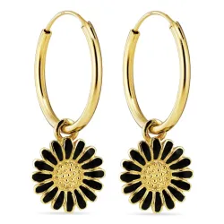 18 mm margeritt svart creol i forgylt sølv - Matilda