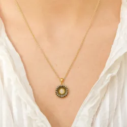 14 mm margeritt svart anheng i forgylt sølv - Marie