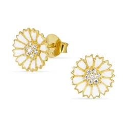 11 mm margeritt zirkon ørestikker i forgylt sølv - Marie