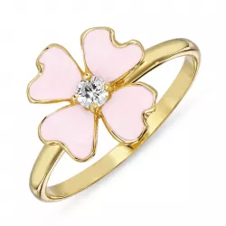 blomst rosa zirkon ring i forgylt sølv