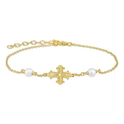 12 x 10,5 mm dagmarkors perle armbånd i forgylt sølv
