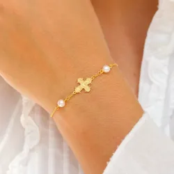 12 x 10,5 mm dagmarkors perle armbånd i forgylt sølv
