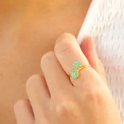 margeritt blå ring i forgylt sølv - Maggie