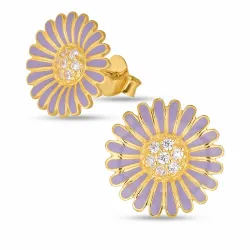 14,5 mm margeritt lilla ørestikker i forgylt sølv - Matilda