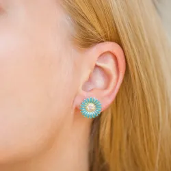 14,5 mm margeritt blå ørestikker i forgylt sølv - Matilda