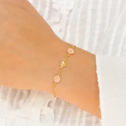 hjerte margeritt rosa armbånd i forgylt sølv - Maggie