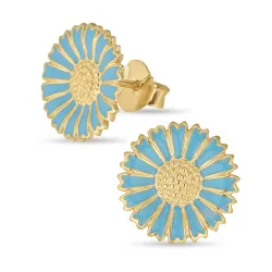 14 mm margeritt blå ørestikker i forgylt sølv - Marie