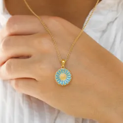 14,5 mm margeritt blå anheng i forgylt sølv - Marie