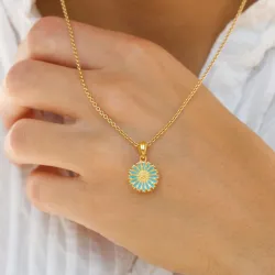 11,5 mm margeritt blå anheng i forgylt sølv - Marie