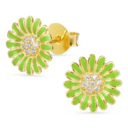 11 mm margeritt lysegrønn øredobber i forgylt sølv - Matilda