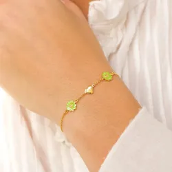 hjerte margeritt lysegrønn armbånd i forgylt sølv - Maggie