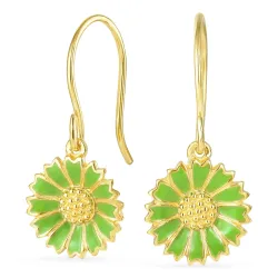 11,5 mm margeritt lysegrønn øredobber i forgylt sølv - Marie