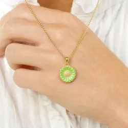 14,5 mm margeritt lysegrønn anheng i forgylt sølv - Marie