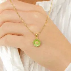 12 mm margeritt lysegrønn anheng i forgylt sølv - Marie