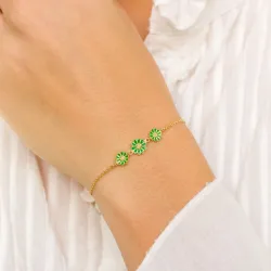 margeritt mørkegrønn armbånd i forgylt sølv - Maggie