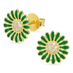 11 mm margeritt mørkegrønn øredobber i forgylt sølv - Matilda