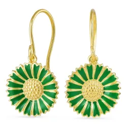 14,5 mm margeritt mørkegrønn øredobber i forgylt sølv - Marie