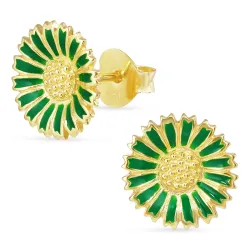 11,5 mm margeritt mørkegrønn øredobber i forgylt sølv - Marie