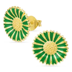 14,5 mm margeritt mørkegrønn øredobber i forgylt sølv - Marie