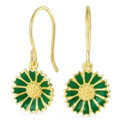 11 mm margeritt mørkegrønn øredobber i forgylt sølv - Marie