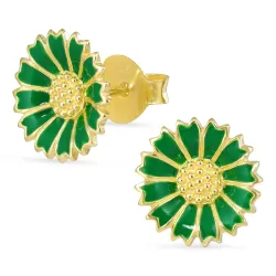 11,5 mm margeritt mørkegrønn øredobber i forgylt sølv - Marie