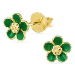 6 mm margeritt mørkegrønn øredobber i forgylt sølv - Majse