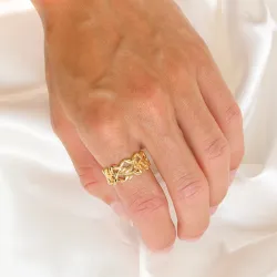blad ring i forgylt sølv