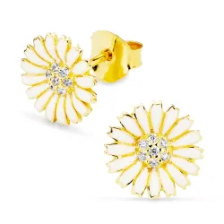 margeritt hvite zirkon ørestikker i forgylt sølv