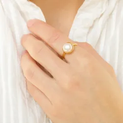 perle ring i forgylt sølv