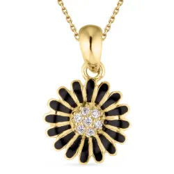 11 mm margeritt zirkon anheng med halskjede i forgylt sølv - Matilda