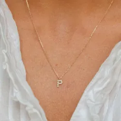 bokstav p zirkon halskjede med anheng i 8 karat - My Letter