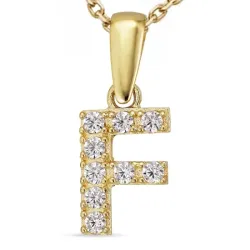 bokstav f zirkon halskjede i forgylt sølv med anheng i 8 karat - My Letter