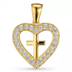 hjerte kors anheng i 9 karat gull med rhodium