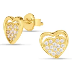 hjerte øredobber i 9 karat gull med zirkon - Gold Collection
