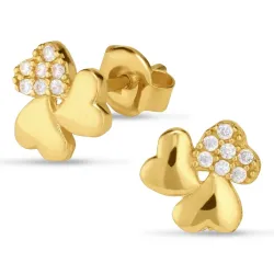 trekløver øredobber i 9 karat gull med zirkon - Gold Collection