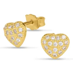 hjerte øredobber i 9 karat gull med zirkon - Gold Collection