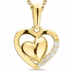 hjerte zirkon halskjede i forgylt sølv med anheng i 8 karat - Gold Collection