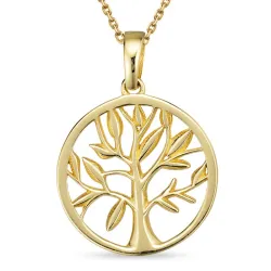 14 mm livets tre halskjede i forgylt sølv med anheng i 8 karat - Gold Collection