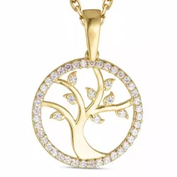 16 mm livets tre zirkon halskjede i forgylt sølv med anheng i 8 karat - Gold Collection