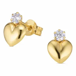hjerte ørestikker i 9 karat gull med zirkon - Gold Collection