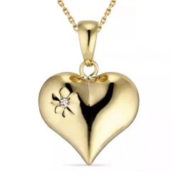 hjerte zirkon halskjede i forgylt sølv med anheng i 9 karat gull - Amoré